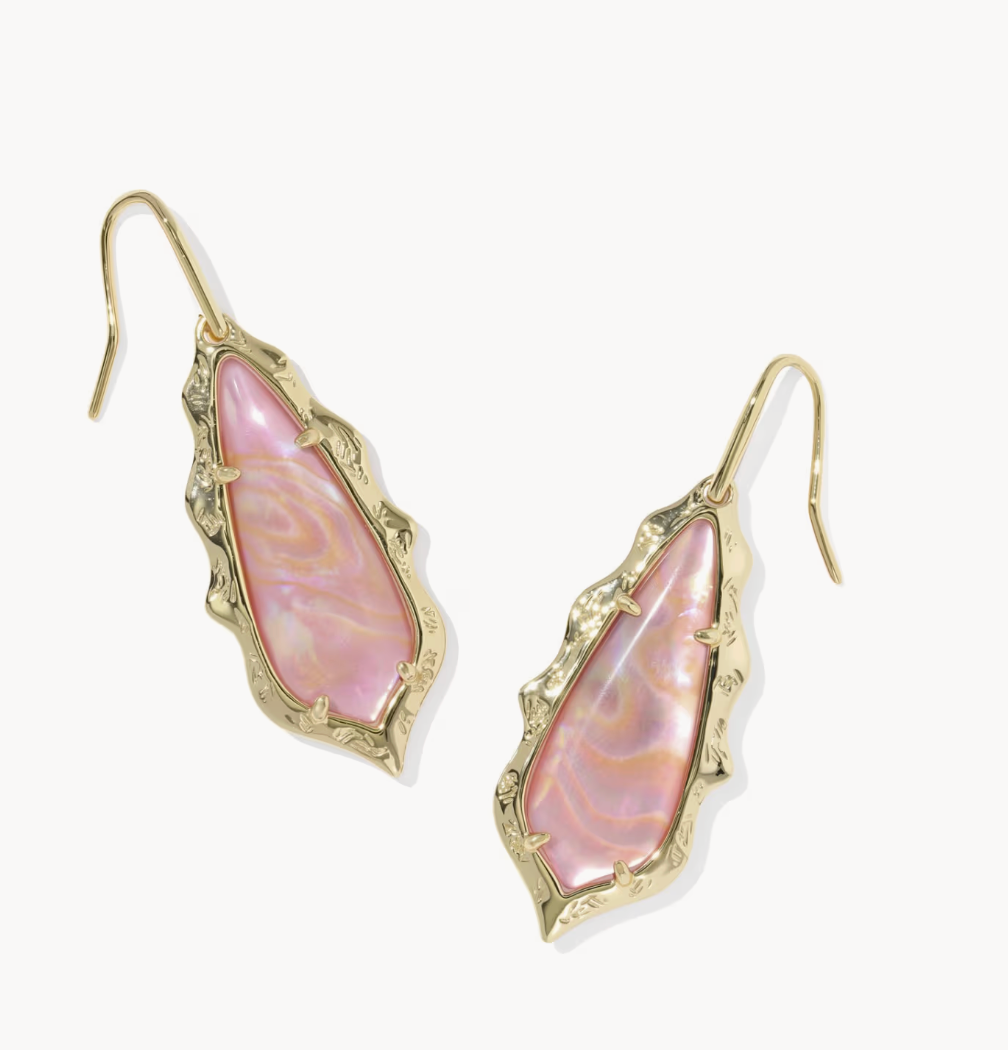 ADRIANA SCALLOP FRAME DROP EARRINGS GOLD LIGHT PINK IRIDESCENT ABALONE