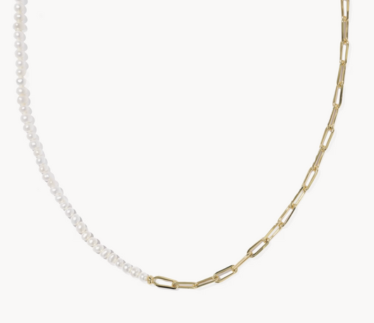 MARKIE HALF CHAIN NECKLACE GOLD FRESHWATER CULTURED PEARL