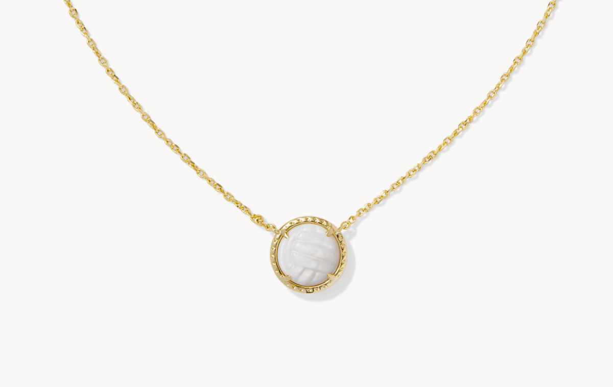 VOLLEYBALL SHORT PENDANT NECKLACE GLD WHT MOP