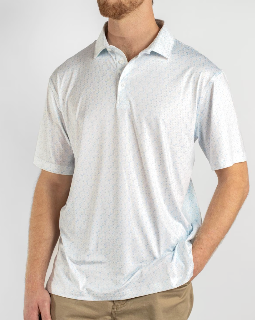 Men's Half Shell Performance Polo   Light Blue/White   Medium