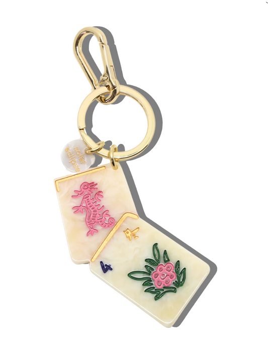 Hand-painted Flower Mahjong Bag Charm + Keychain