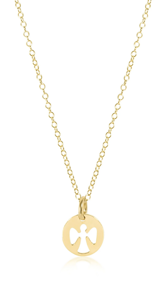 16" Necklace Gold - Guardian Angel Small Gold Disc