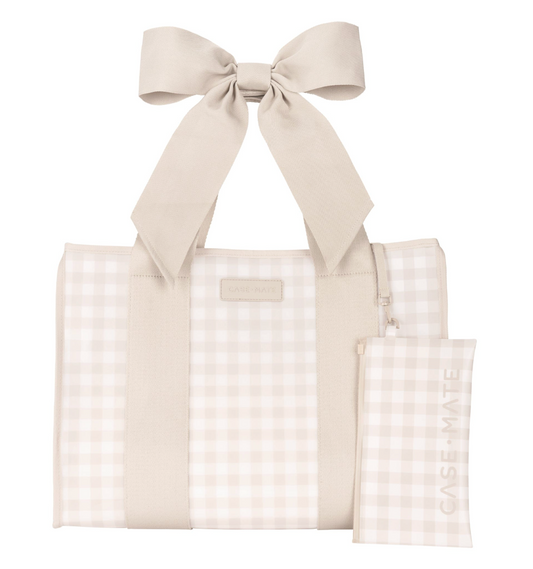 Jelly Bow Tote w/ Phone Pouch - Latte  Gingham