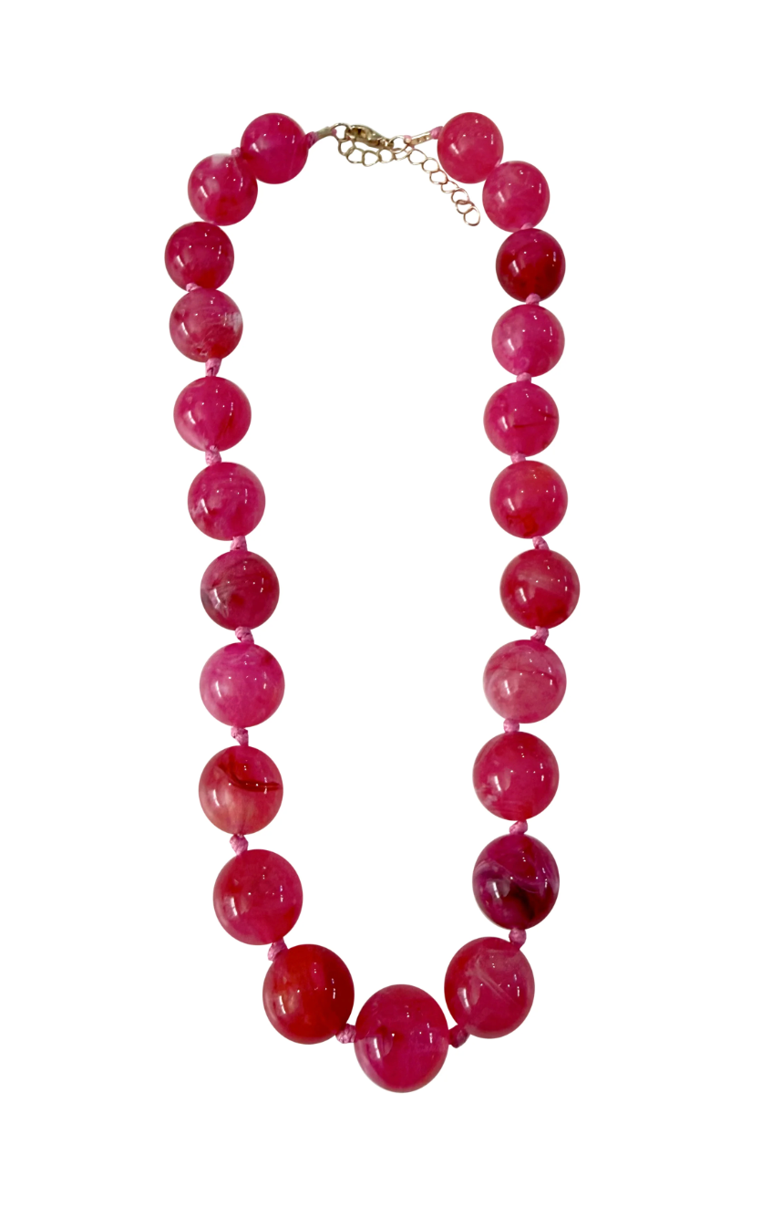 MABRY BEADED NECKLACE-HOT PINK