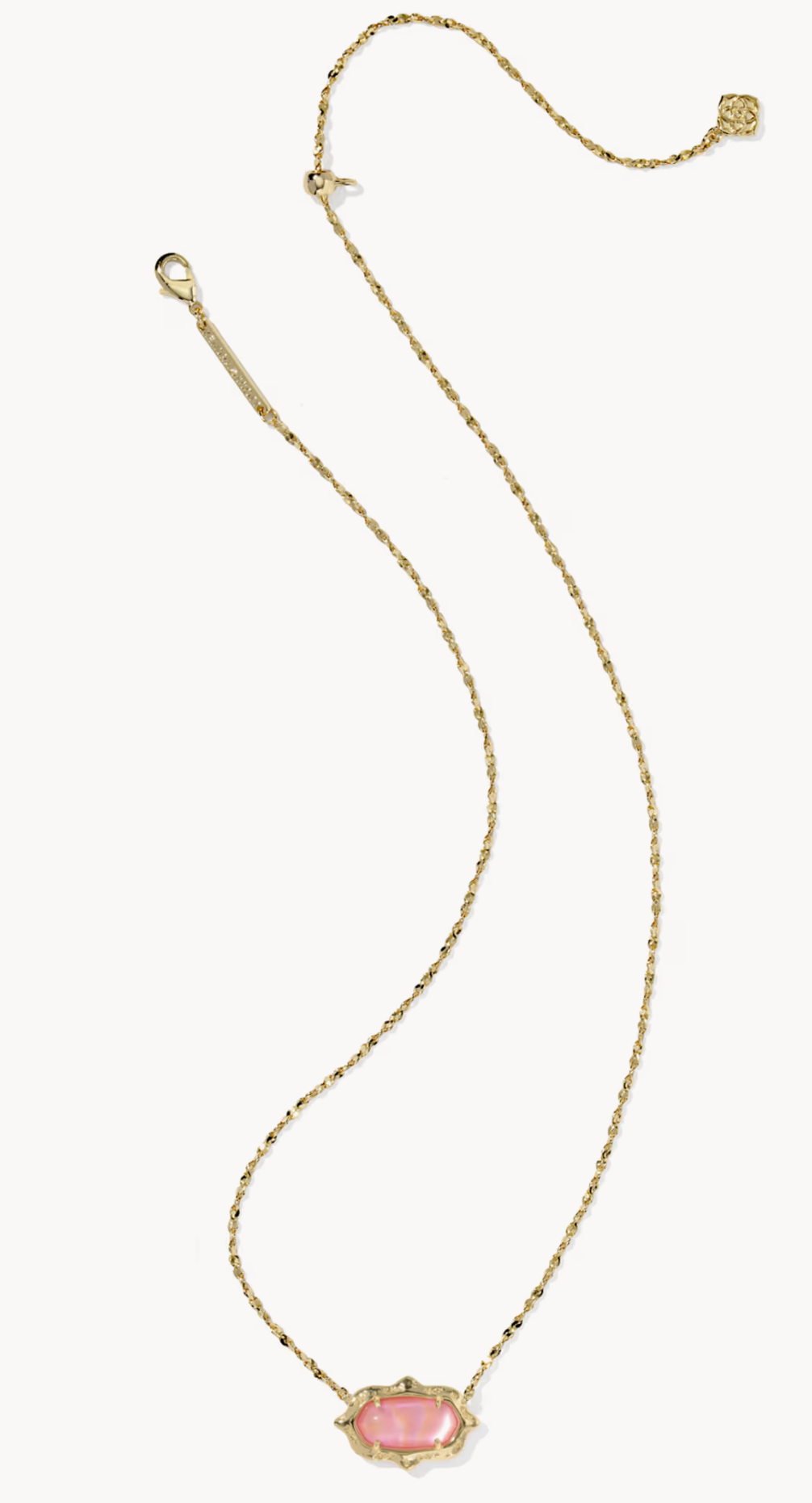 ELISA SCALLOP FRAME SHORT PENDANT NECKLACE GOLD LIGHT PINK IRIDESCENT ABALONE