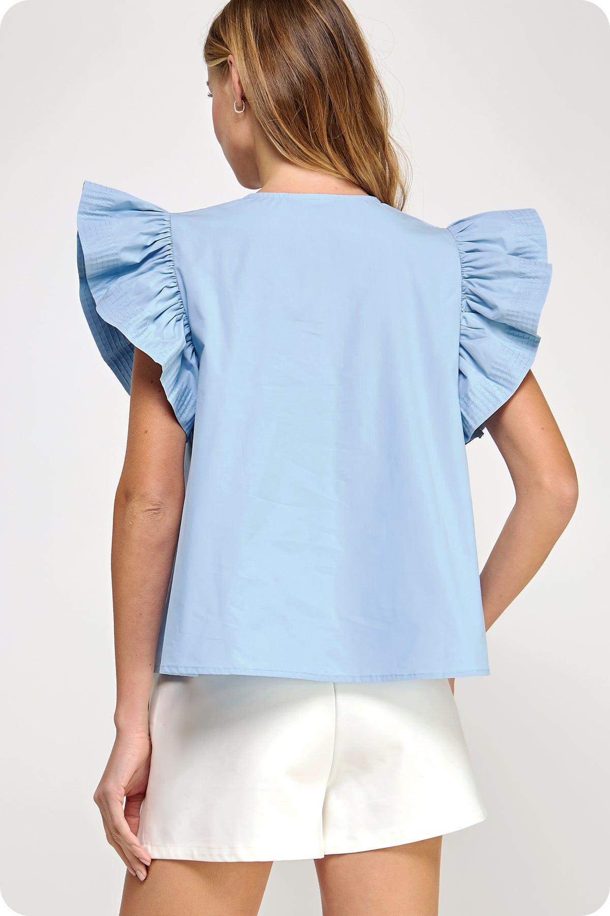 FLUTTER SLEEVES TUNIC STYLE POPLIN TOP