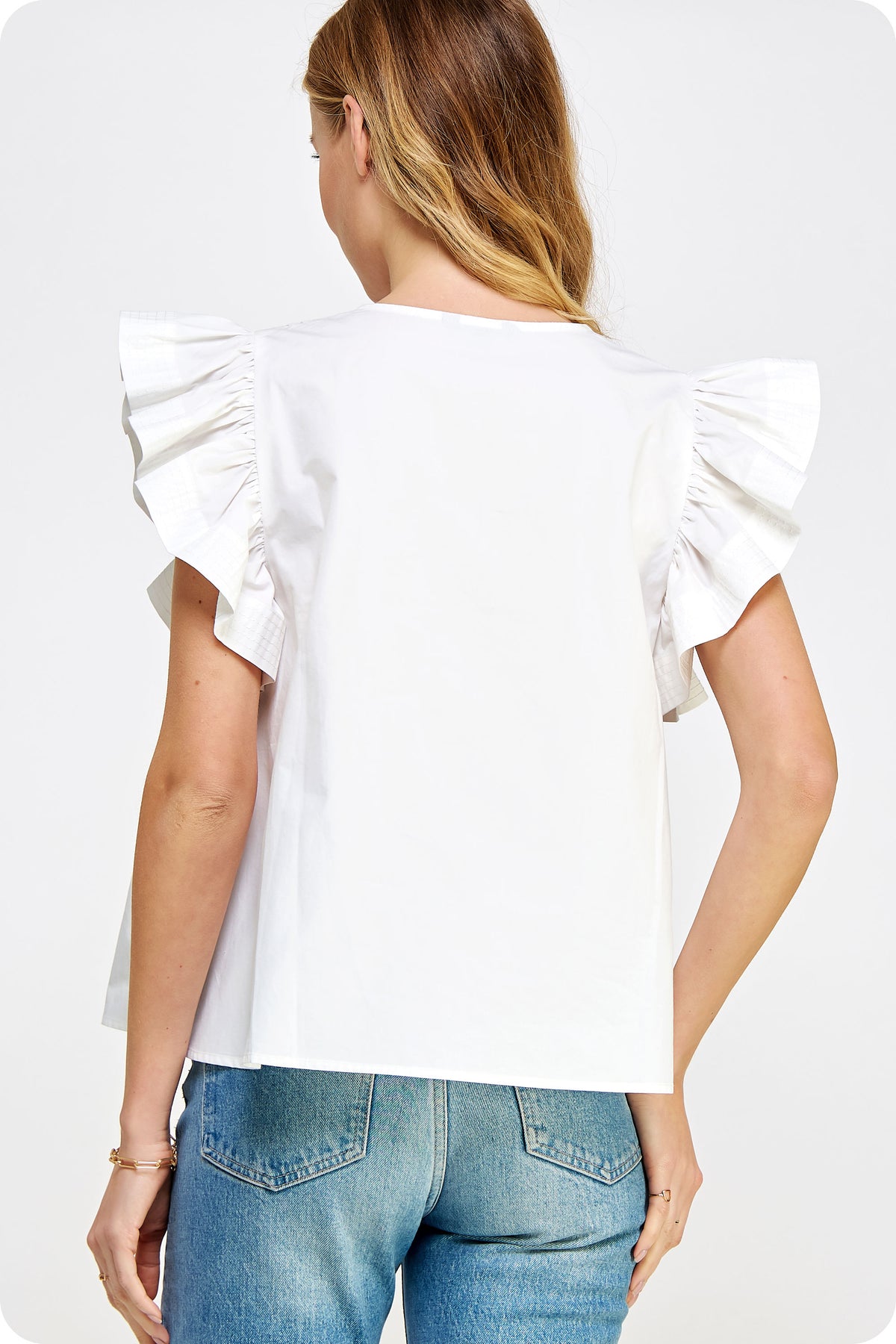 FLUTTER SLEEVES TUNIC STYLE POPLIN TOP
