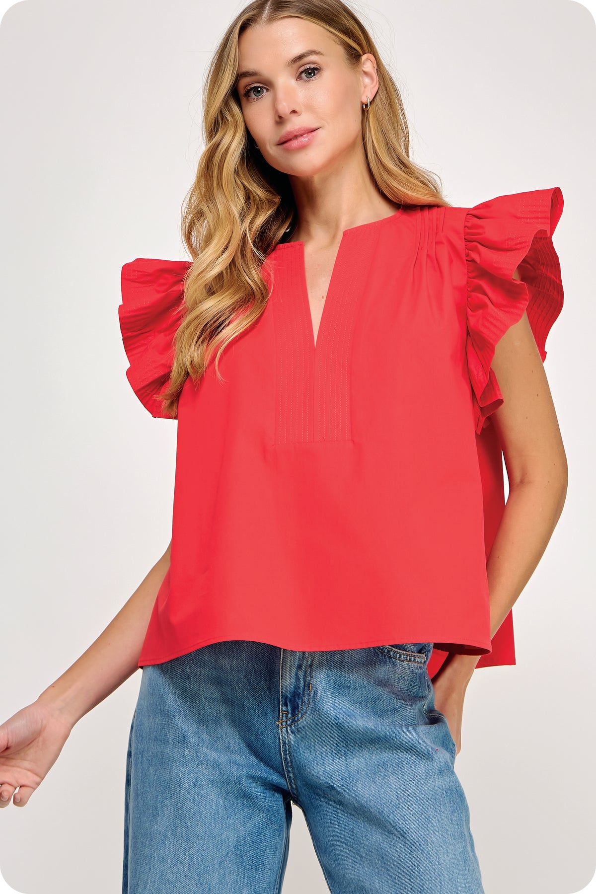 FLUTTER SLEEVES TUNIC STYLE POPLIN TOP