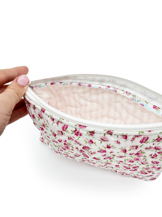 Tricia Floral Pink Quilted Makeup Bag