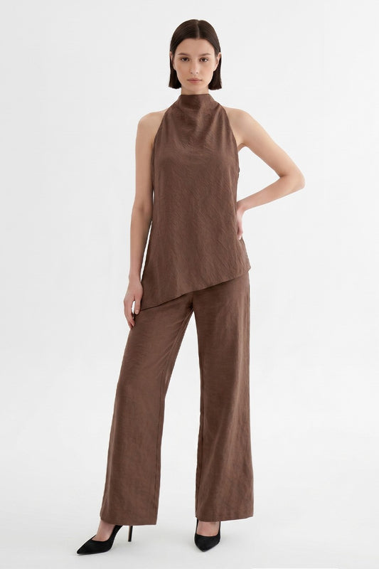 ASYMMETRIC HEM HALTER NECK TOP - SET