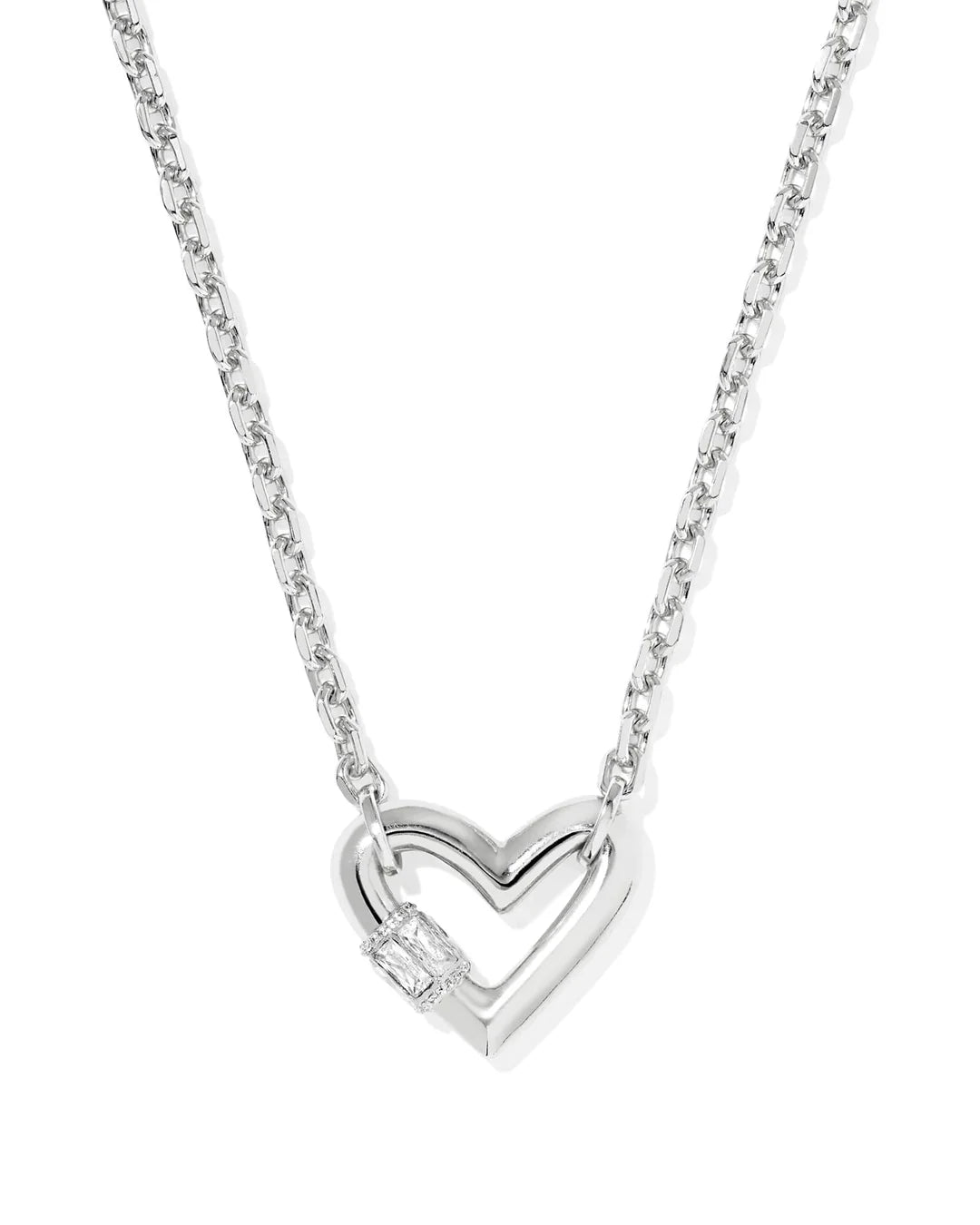 EMERY HEART SHORT PENDANT NECKLACE SILVER WHITE CZ