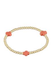 Signature Cross 3mm Gold Bracelet - Coral