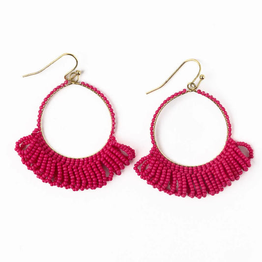 Kendra fringe hoop sead bead earring hot pink