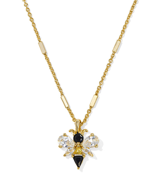 BEE SHORT PENDANT NECKLACE GOLD BLACK - YELLOW MIX