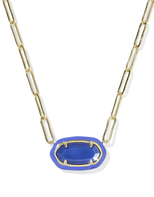 ELISA ENAMEL FRAME PAPERCLIP NECKLACE GOLD COBALT ILLUSION