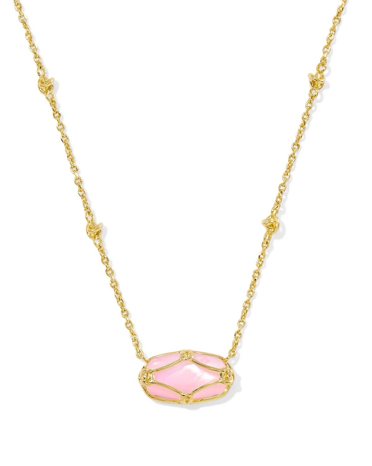 ELISA LATTICE FRAME SHORT PENDANT NECKLACE GOLD BLUSH IVORY MOTHER OF PEARL