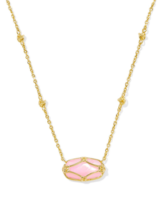 ELISA LATTICE FRAME SHORT PENDANT NECKLACE GOLD BLUSH IVORY MOTHER OF PEARL
