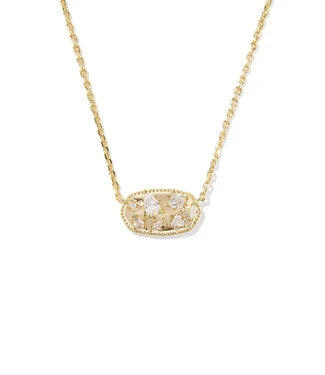HOLLAND CRYSTAL SHORT PENDANT NECKLACE GOLD WHITE CZ