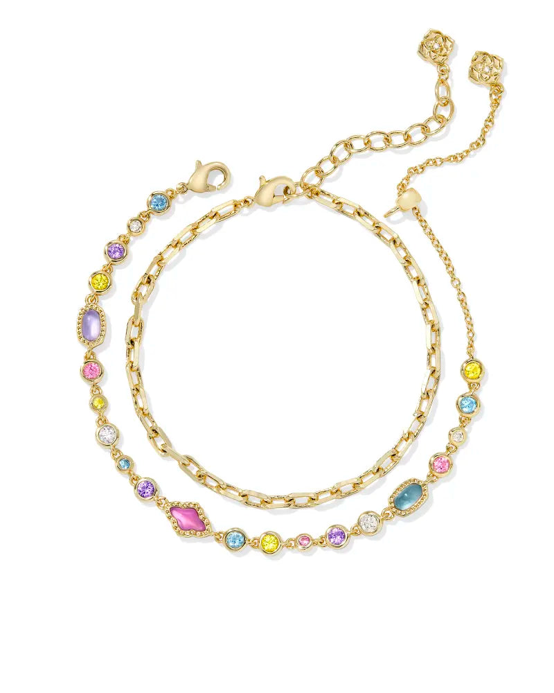 MINI ELISA ABBIE SET OF 2 DELICATE CHAIN BRACELETS GOLD MULTI MIX