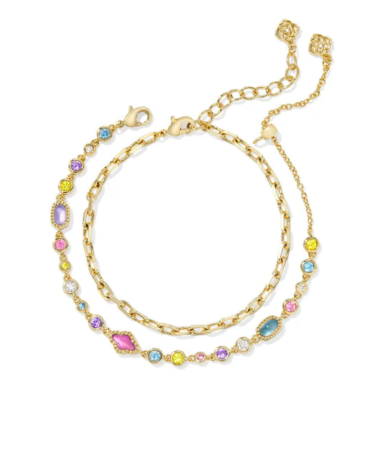 MINI ELISA ABBIE SET OF 2 DELICATE CHAIN BRACELETS GOLD MULTI MIX