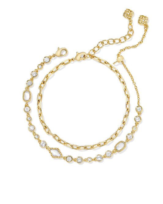MINI ELISA ABBIE SET OF 2 DELICATE CHAIN BRACELETS GOLD WHITE MIX