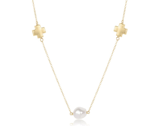 15" Choker Signature Cross Admire Simplicity Chain Gold - Pearl