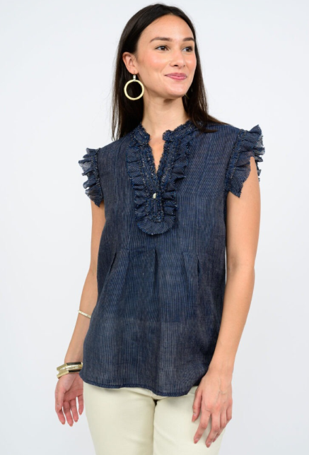 STRIPED RUFFLED TOP