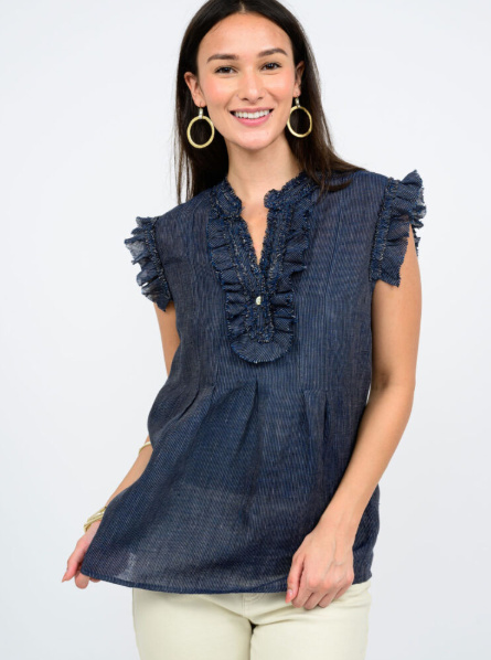 STRIPED RUFFLED TOP