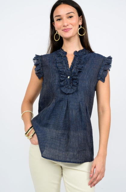 STRIPED RUFFLED TOP