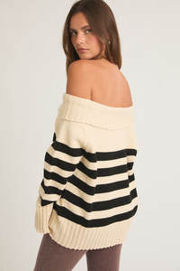 OFF SHOULDER STRIPED SWEATER TOP