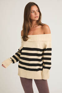 OFF SHOULDER STRIPED SWEATER TOP
