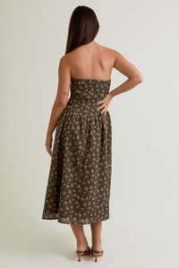 DROP WAIST LACE TRIM MIDI DRESS