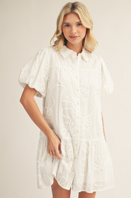 PUFF SLEEVE 3D FLORAL DRESS