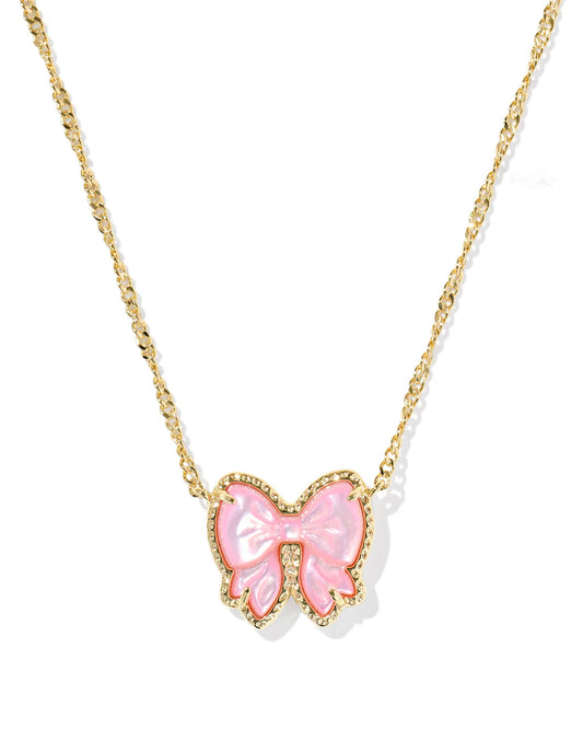 HALEY BOW SHORT PENDANT NECKLACE GOLD BLUSH IVORY MOTHER OF PEARL